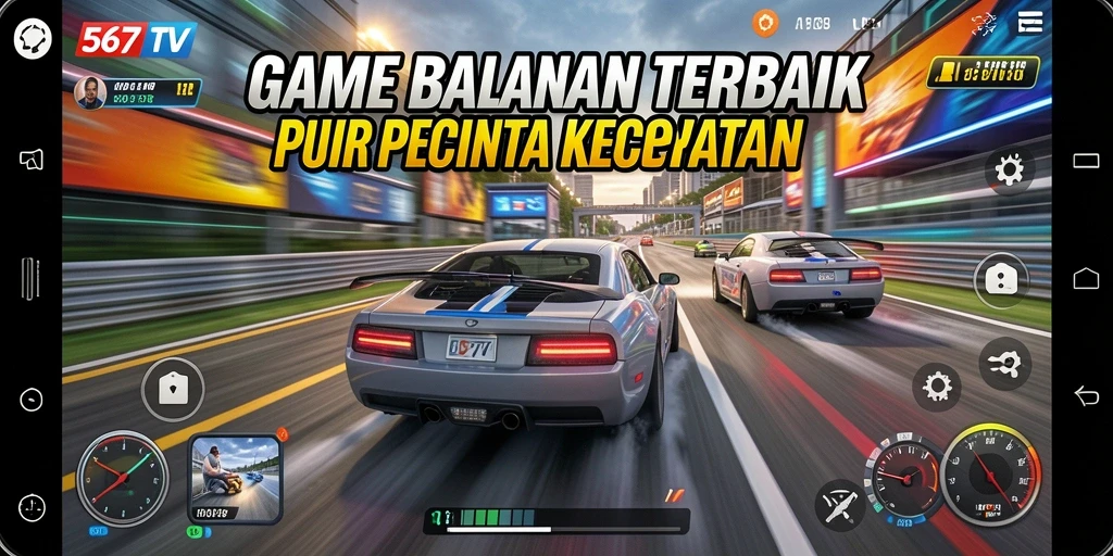 Tangkapan layar permainan balapan 567TV menampilkan aksi seru di lintasan.