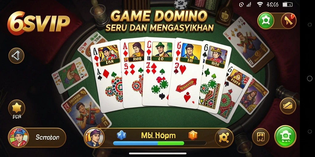 Screenshot gameplay 6SVIP menunjukkan keseruan bermain Domino secara online.