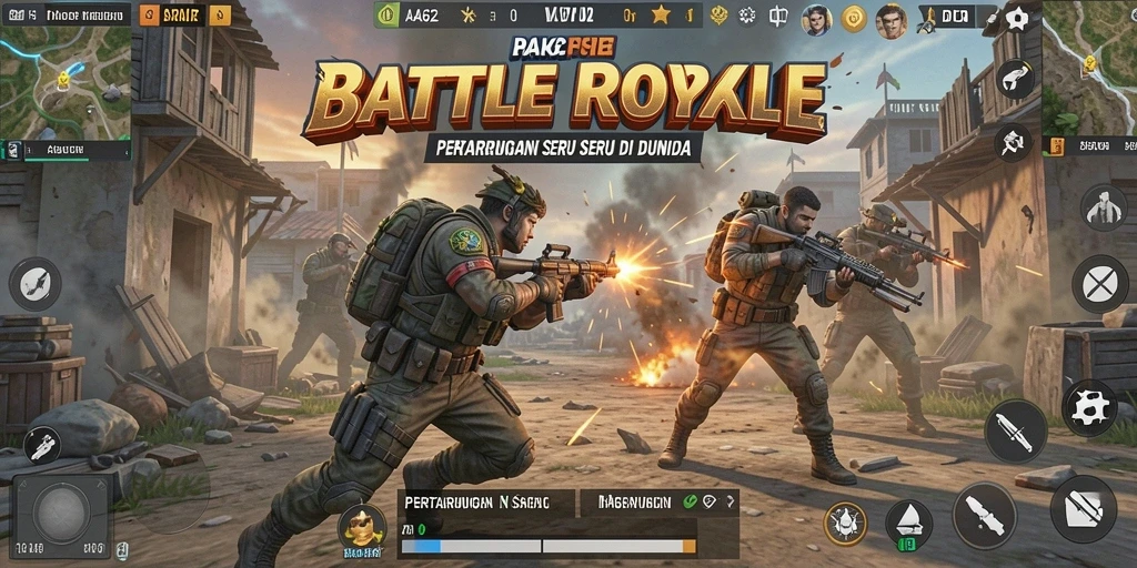 Tangkapan layar menunjukkan aksi seru pemain di arena Battle Royale.