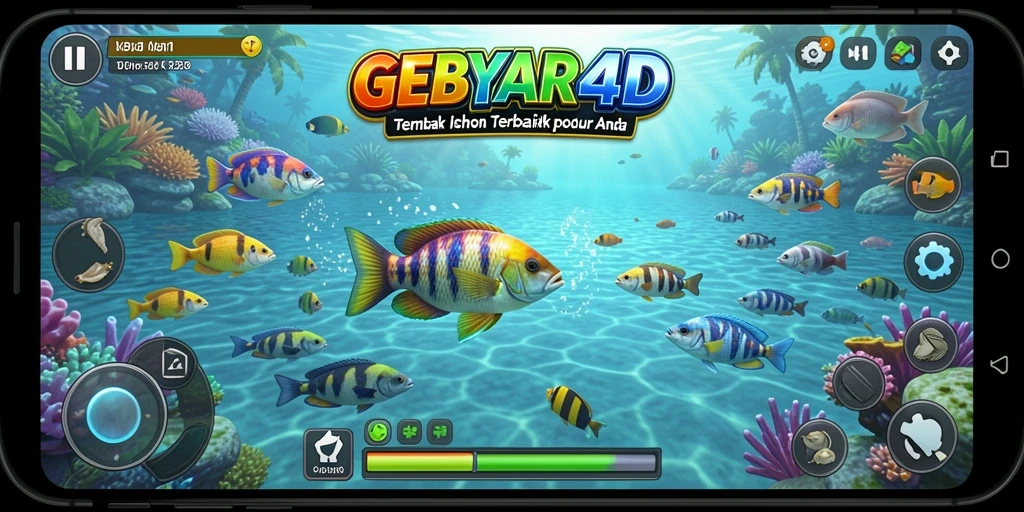 Tampilan gameplay seru dari GEBYAR4D dengan aksi menembak ikan.