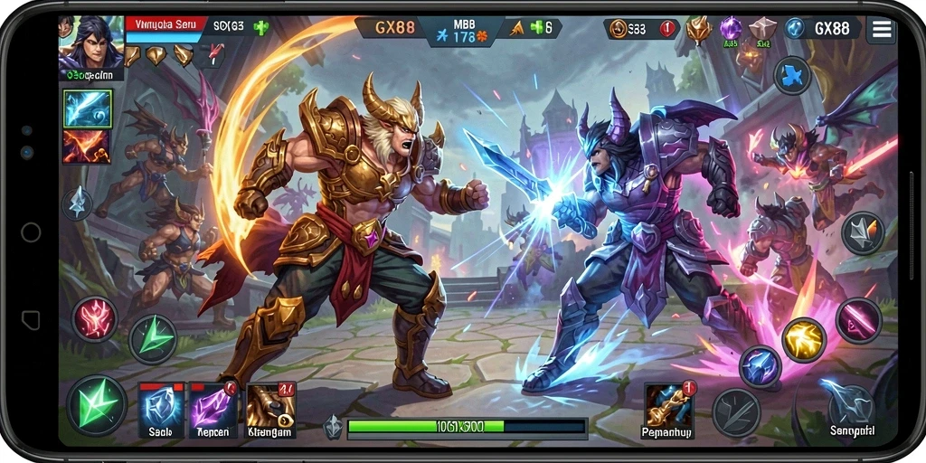 Screenshot gameplay GX88 dengan aksi seru MOBA.