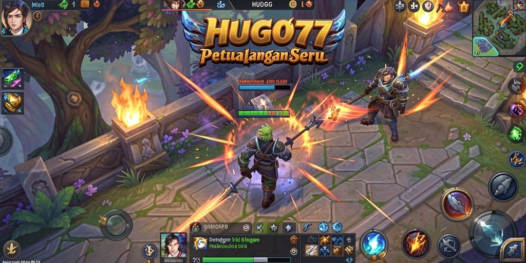 Screenshot gameplay HUGO77 menampilkan pertarungan epik dalam dunia MMORPG.