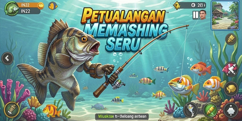Tampilan gameplay memancing yang seru dan realistis di IN22.