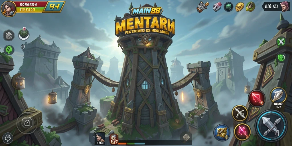 Gameplay intens di Tower Defense dengan menara yang strategis.