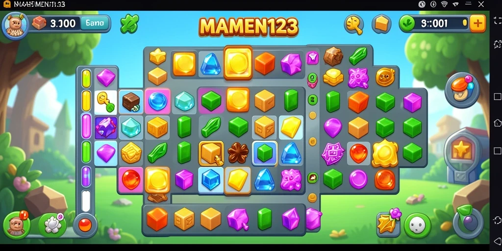 Tampilan seru dari gameplay MAMEN123 dengan objek berwarna-warni.