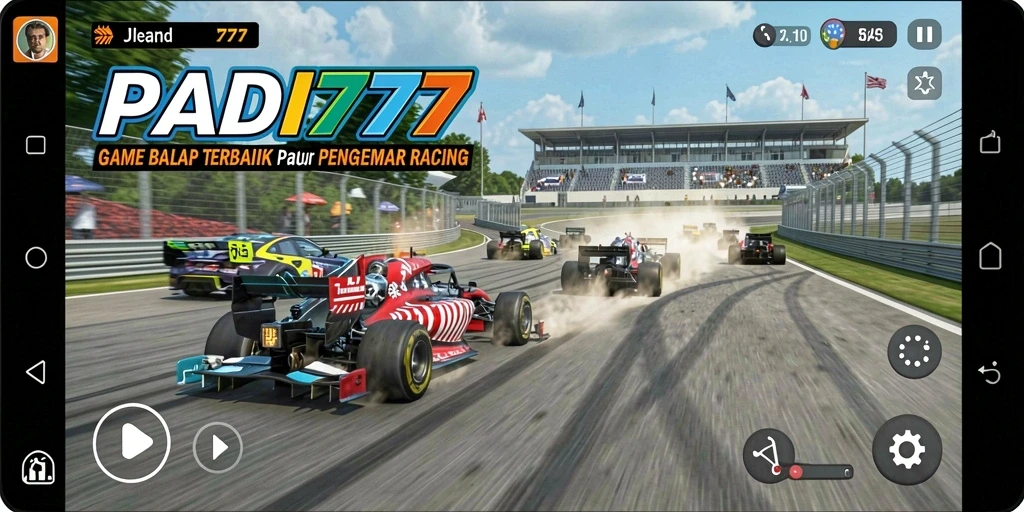 Screenshot gameplay PADI777 menampilkan aksi balapan yang seru dan intens.