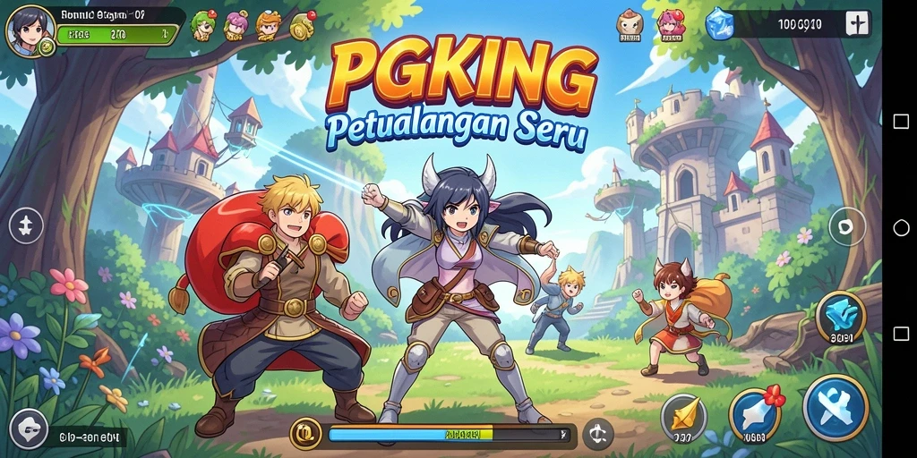 Screenshot utama PGKING menampilkan aksi seru dan karakter-karakter anime yang memikat.