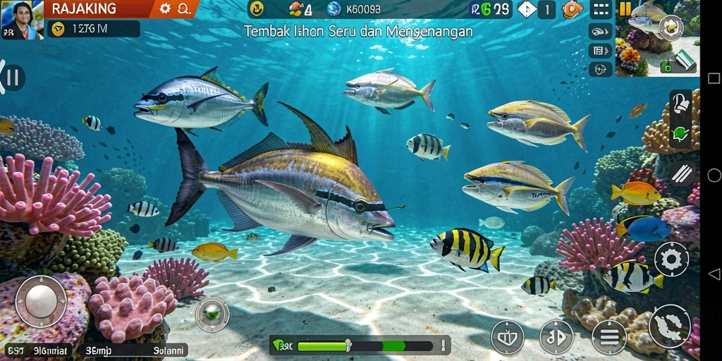 Tampilan gameplay menarik dari RAJAKING saat menembak ikan.