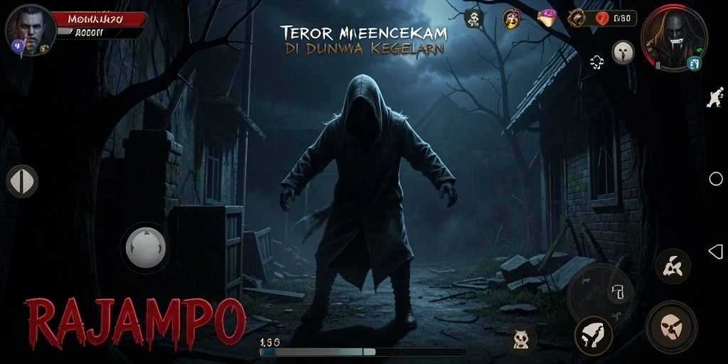 Screenshot gameplay RAJAMPO yang menunjukkan suasana mencekam dan ketegangan.