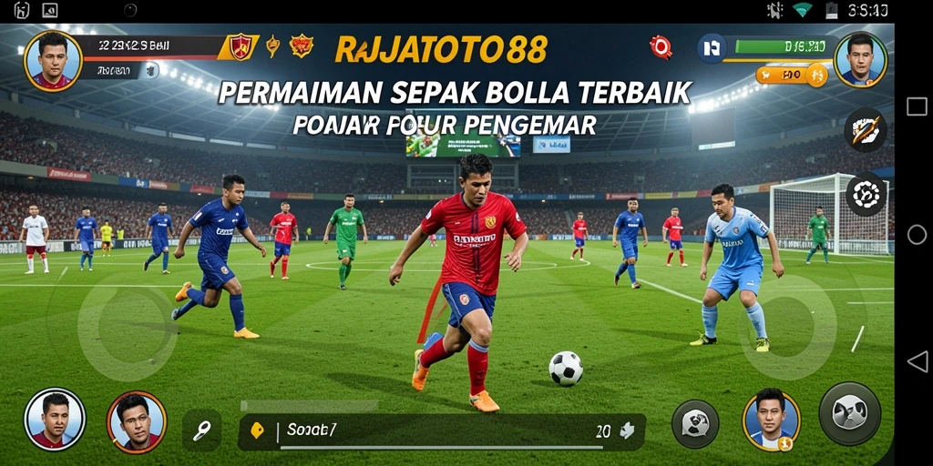 Tampilan gameplay seru RAJATOTO88 dengan aksi sepak bola mendebarkan.