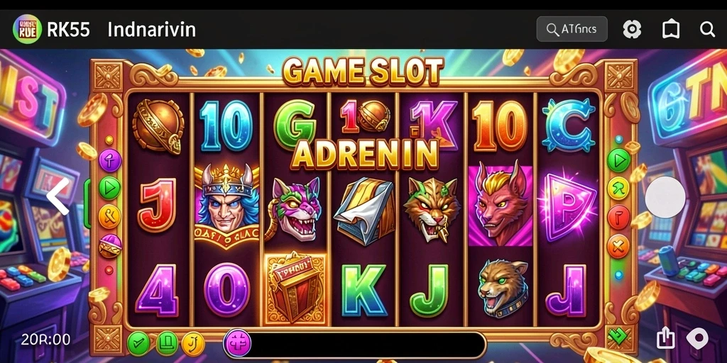 Tampilan gameplay Slot RK55 yang penuh warna dan menarik.