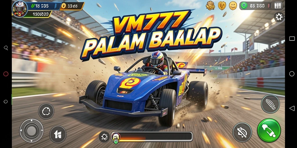 Screenshot utama VM777 menampilkan aksi balap yang intens dan mendebarkan.